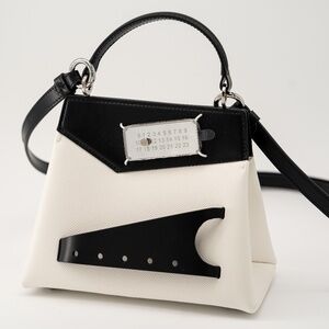Maison Margiela Snatched Small Top Handle Bag Black White Leather